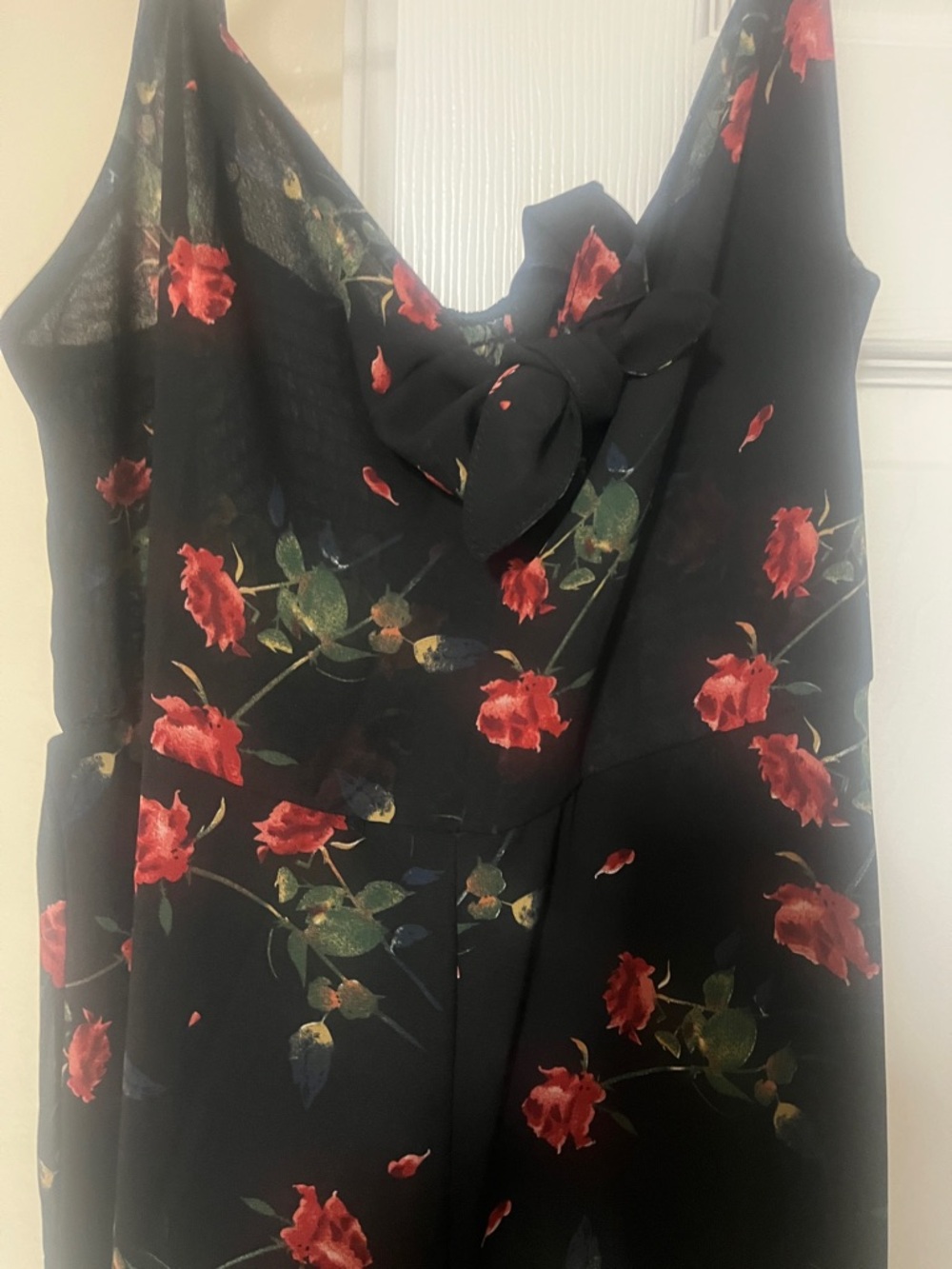 Women's Spaghetti Strap Cami Dress, Bohemian Dress, Red Rose Print - Picture 6 of 7